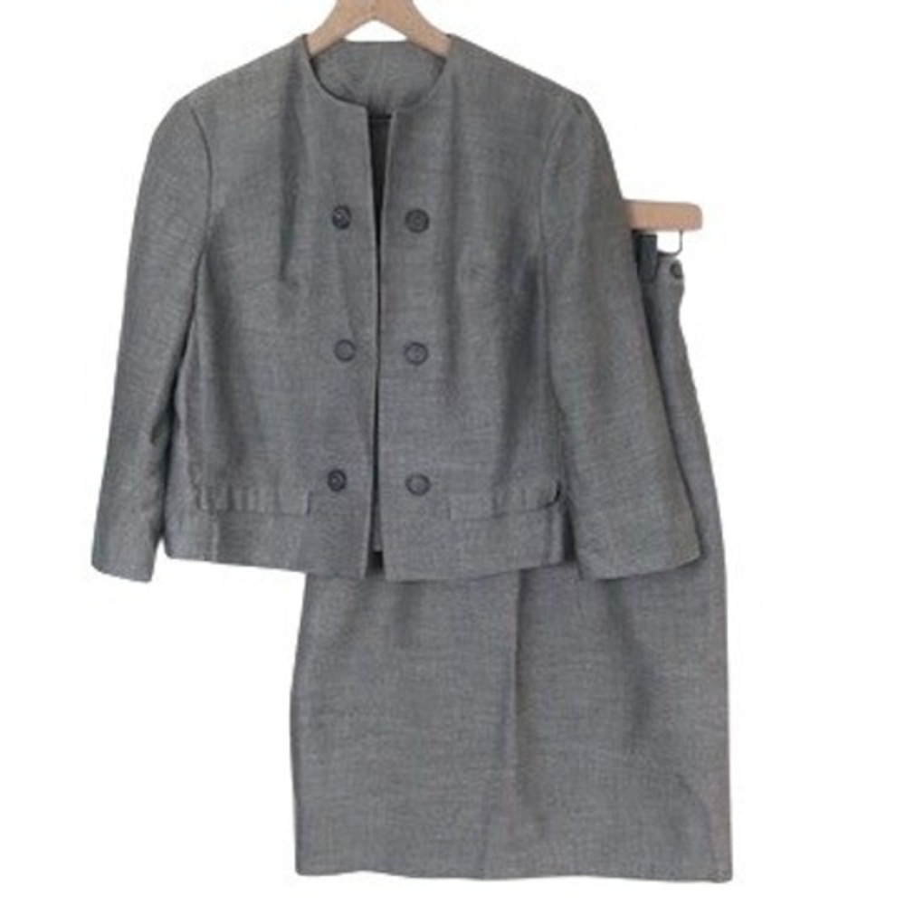 VTG BETTY ROSE Skirt Suit Double Breasted Jacket Pencil Skirt Set Sz 12 Gray